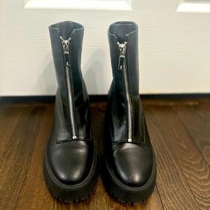 Zara - Black platform front zip boot